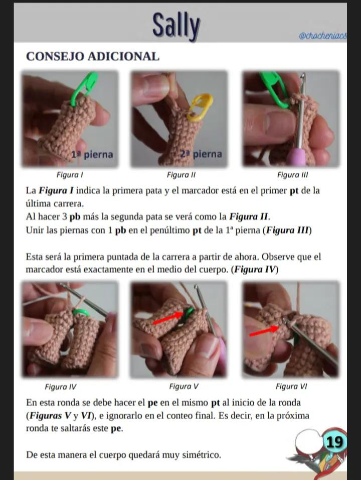 Patrón de crochet para muñeco esqueleto con traje de rayas, sally