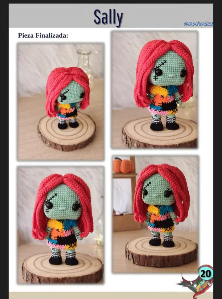 Patrón de crochet para muñeco esqueleto con traje de rayas, sally