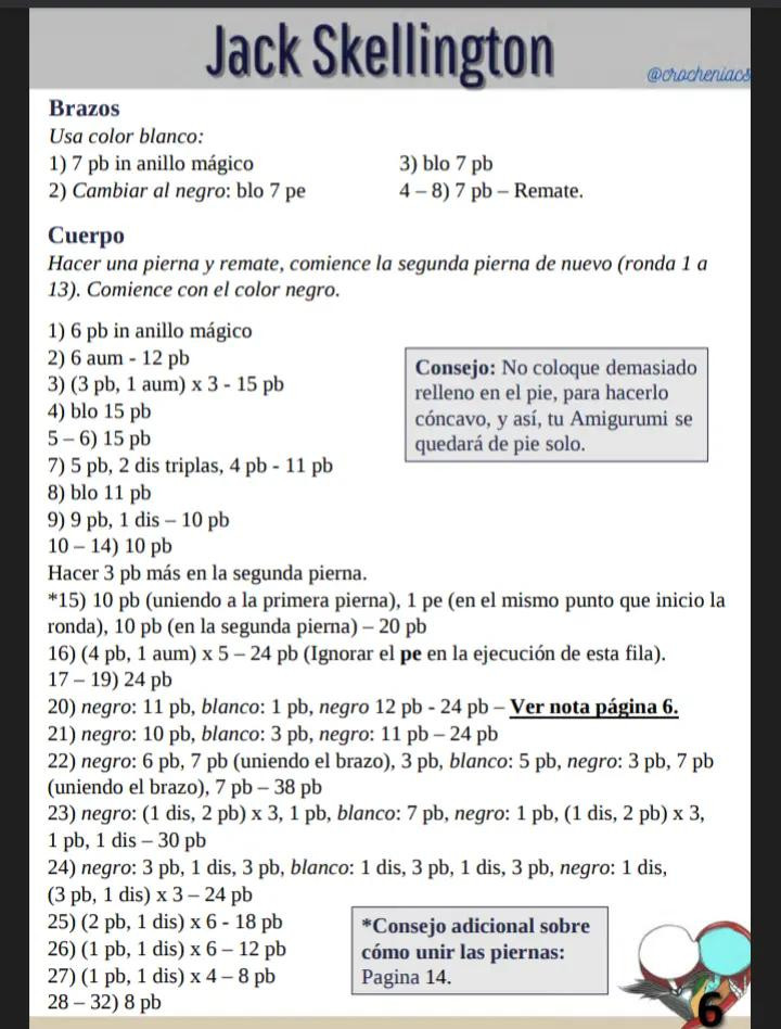 Patrón de crochet para muñeco esqueleto con traje de rayas, sally