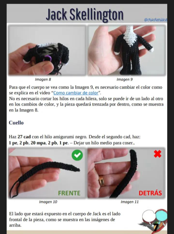 Patrón de crochet para muñeco esqueleto con traje de rayas, sally