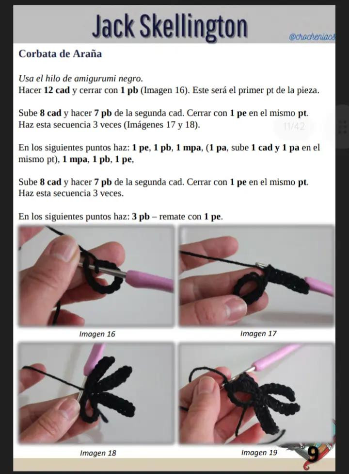 Patrón de crochet para muñeco esqueleto con traje de rayas, sally