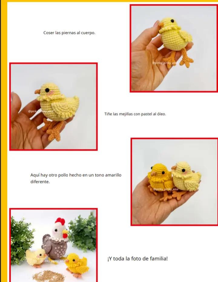 Patrón de ganchillo: encantadora gallina con sus pollitos coloridos