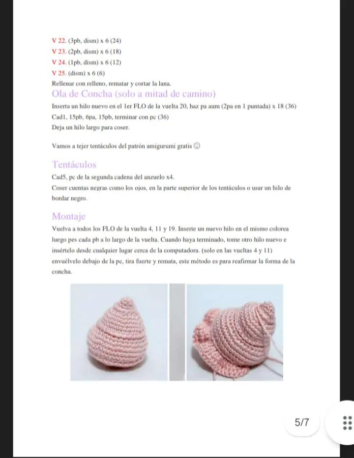 Patrón de ganchillo para caracol adorable con concha decorada