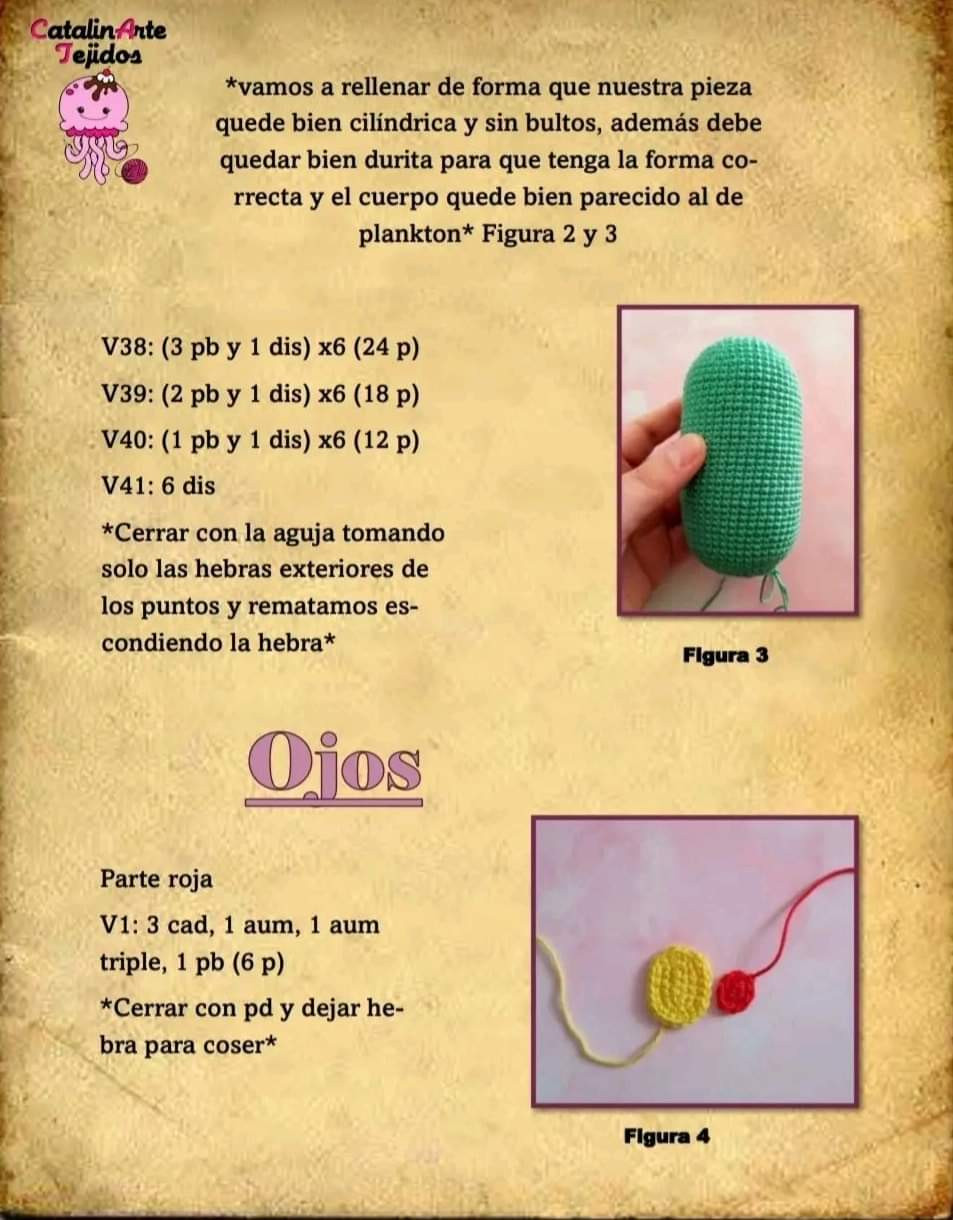 Patrón de ganchillo para hacer a Plankton y hamburguesas adorables