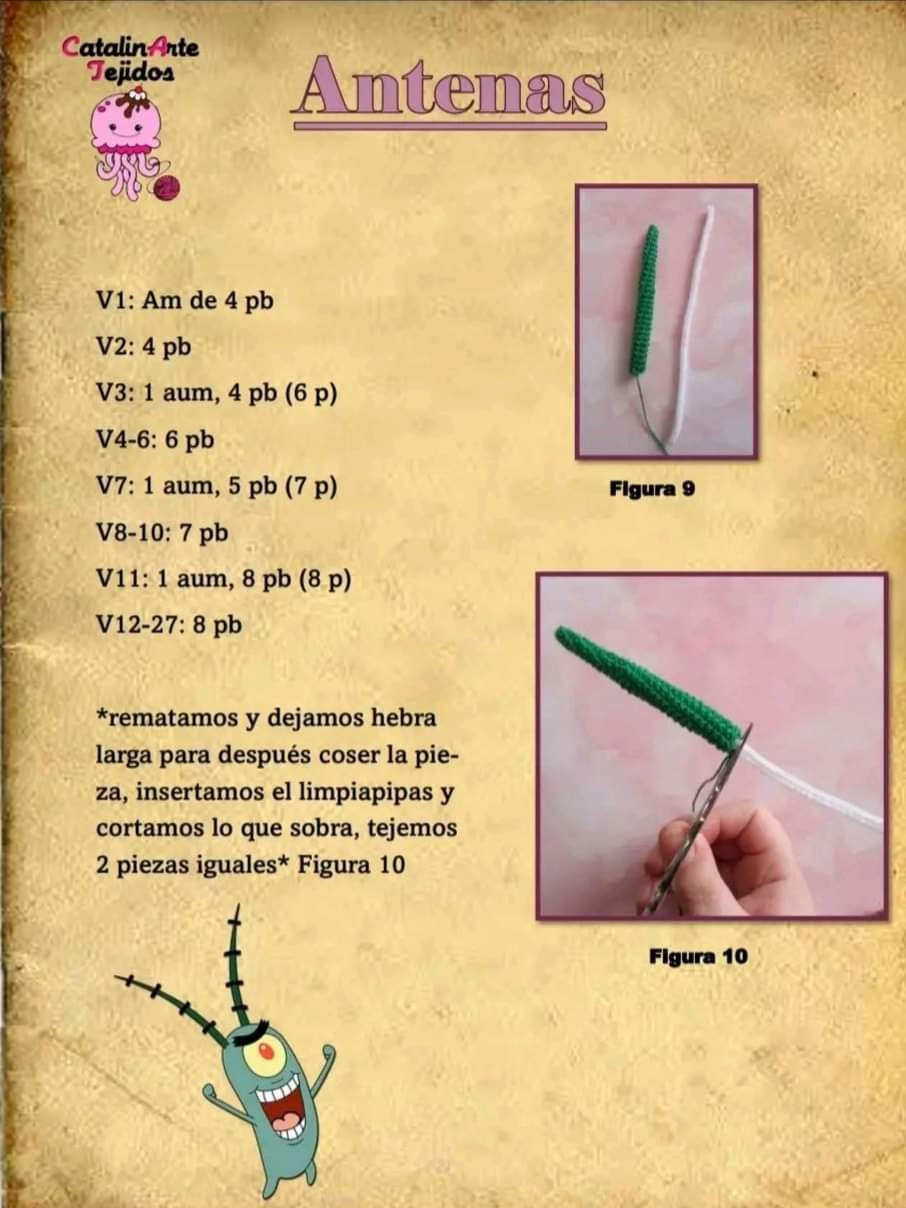 Patrón de ganchillo para hacer a Plankton y hamburguesas adorables