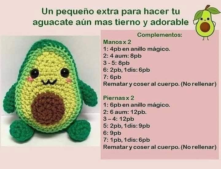 Patrón de ganchillo para hacer un adorable aguacate amigurumi