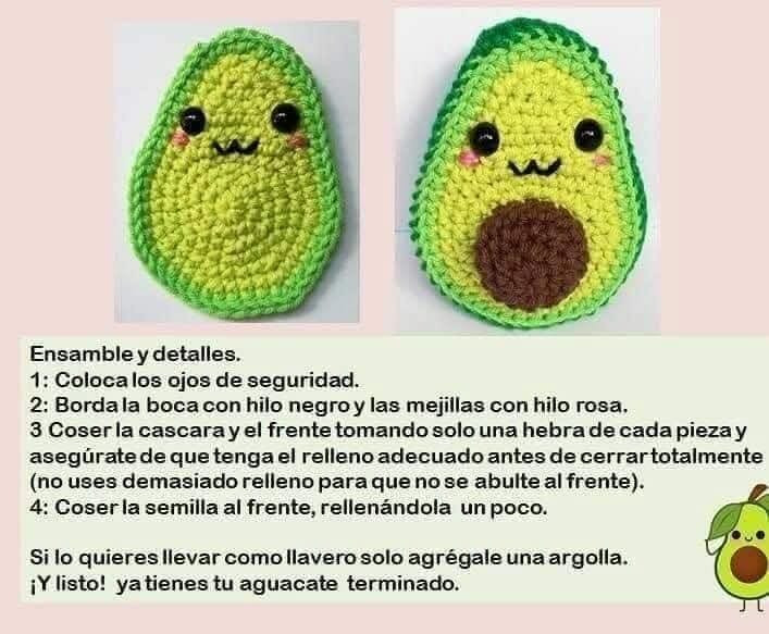 Patrón de ganchillo para hacer un adorable aguacate amigurumi