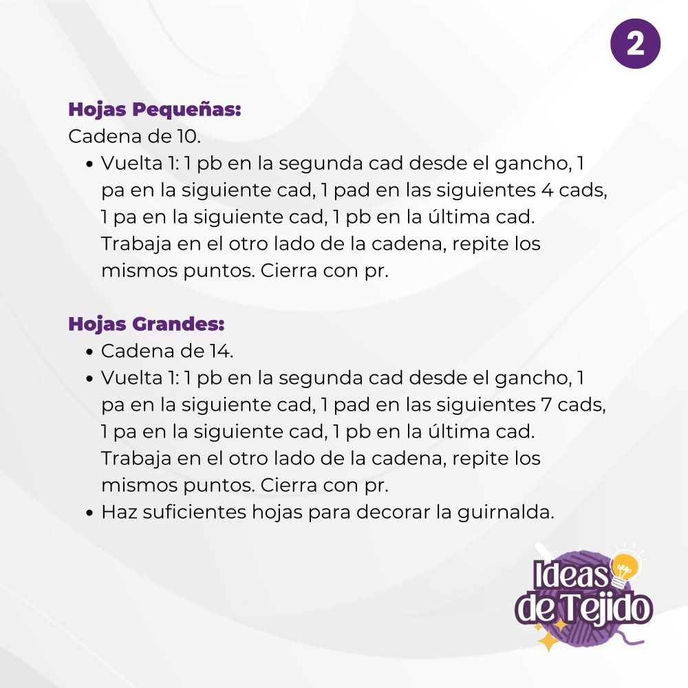 Patrón de guirnalda de flores a crochet con instrucciones detalladas.