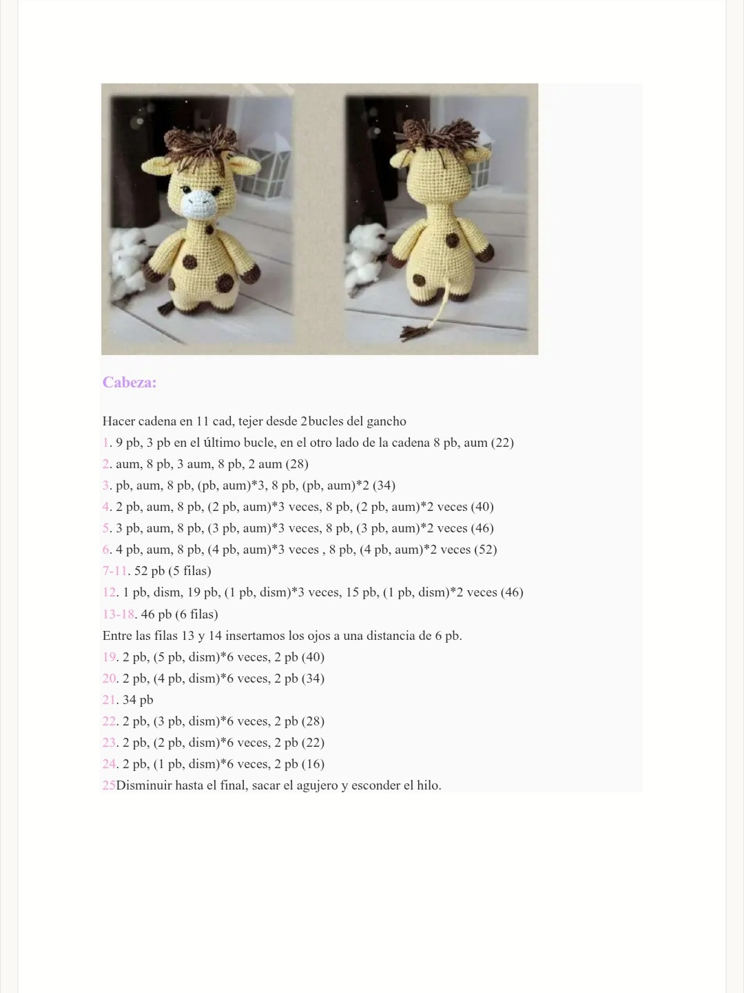 Patrón de jirafa amigurumi de ganchillo para principiantes, descarga gratuita.