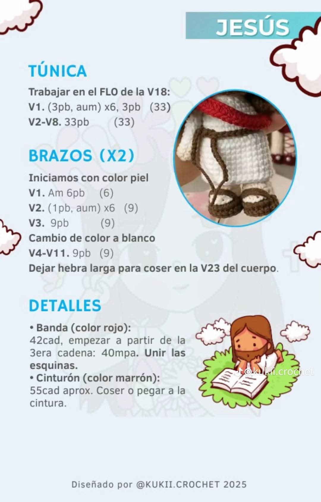 Patrón de llavero amigurumi de Jesús, ideal para regalar.