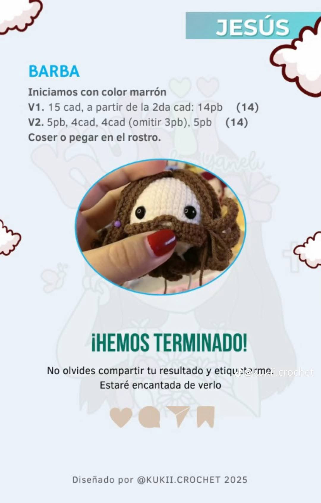 Patrón de llavero amigurumi de Jesús, ideal para regalar.