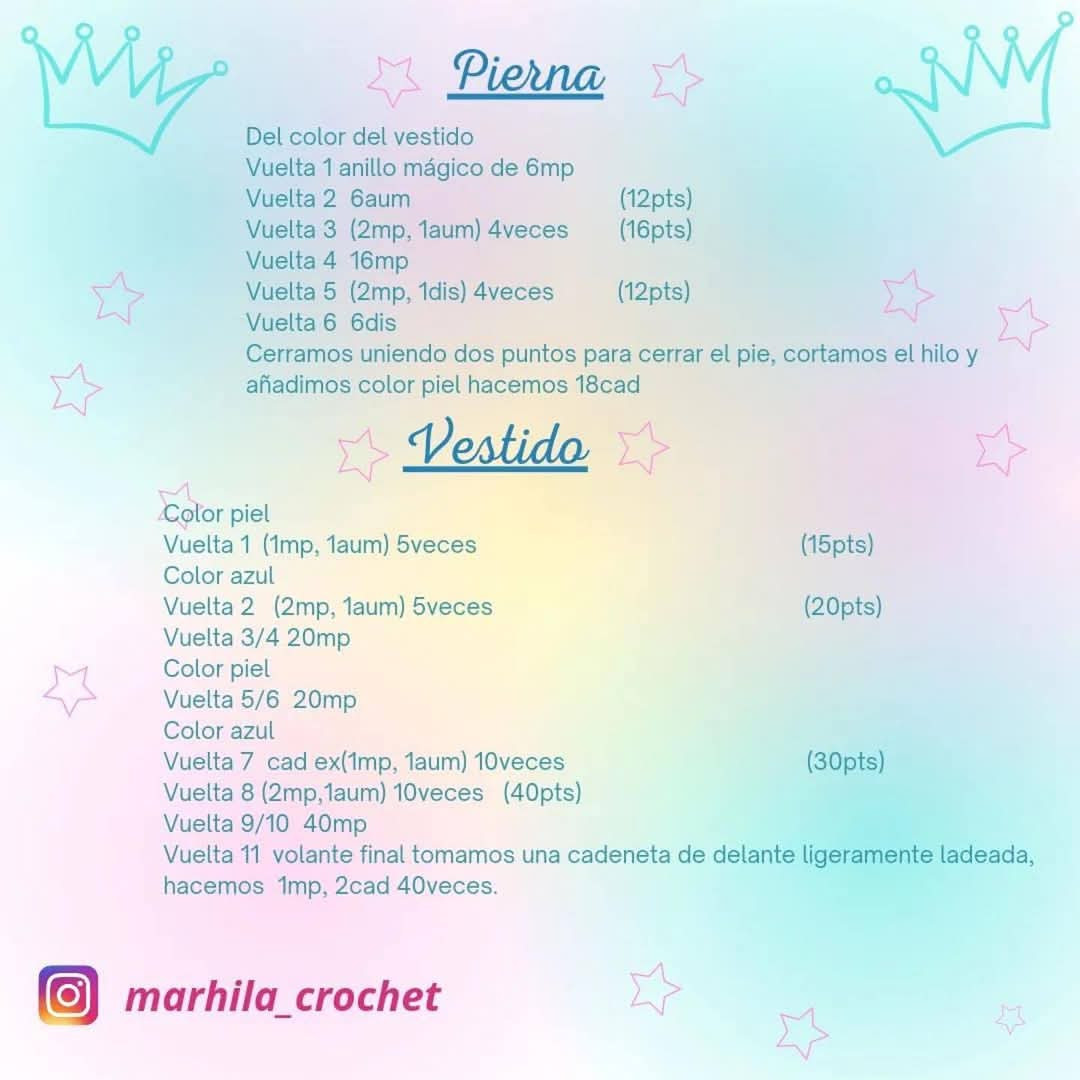Patrón de muñeca amigurumi en vestido azul, fácil y gratuito.