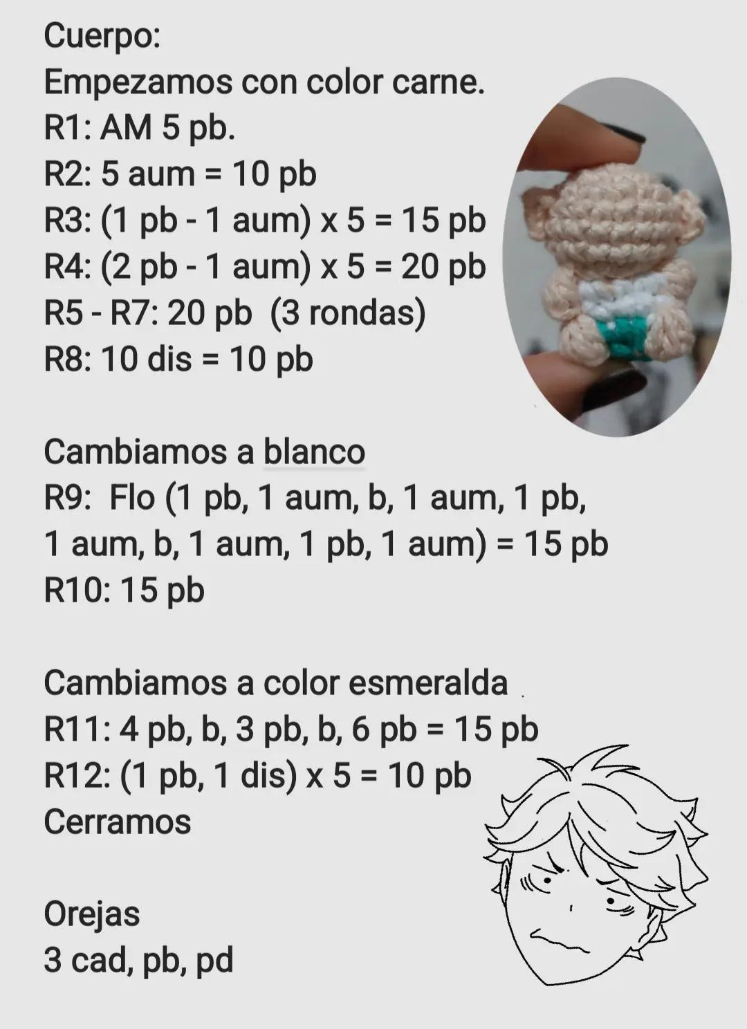 Patrón de muñeco amigurumi inspirado en personaje de anime.