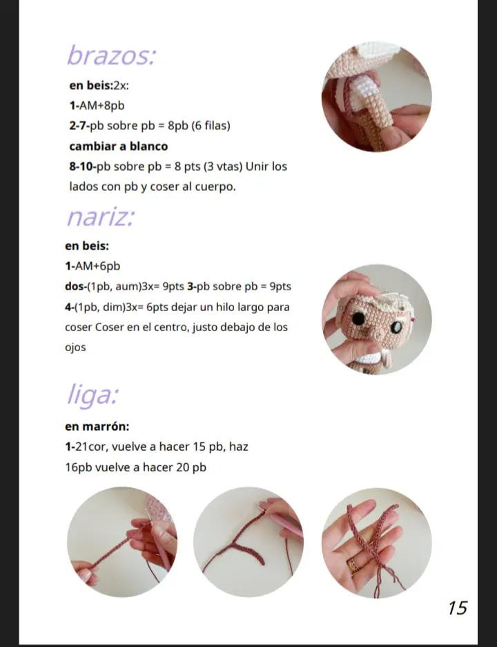 "Patrón de muñeco de crochet con gafas y tirantes"