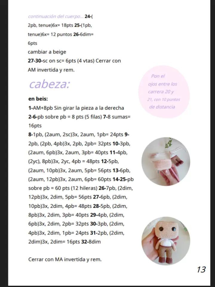 "Patrón de muñeco de crochet con gafas y tirantes"