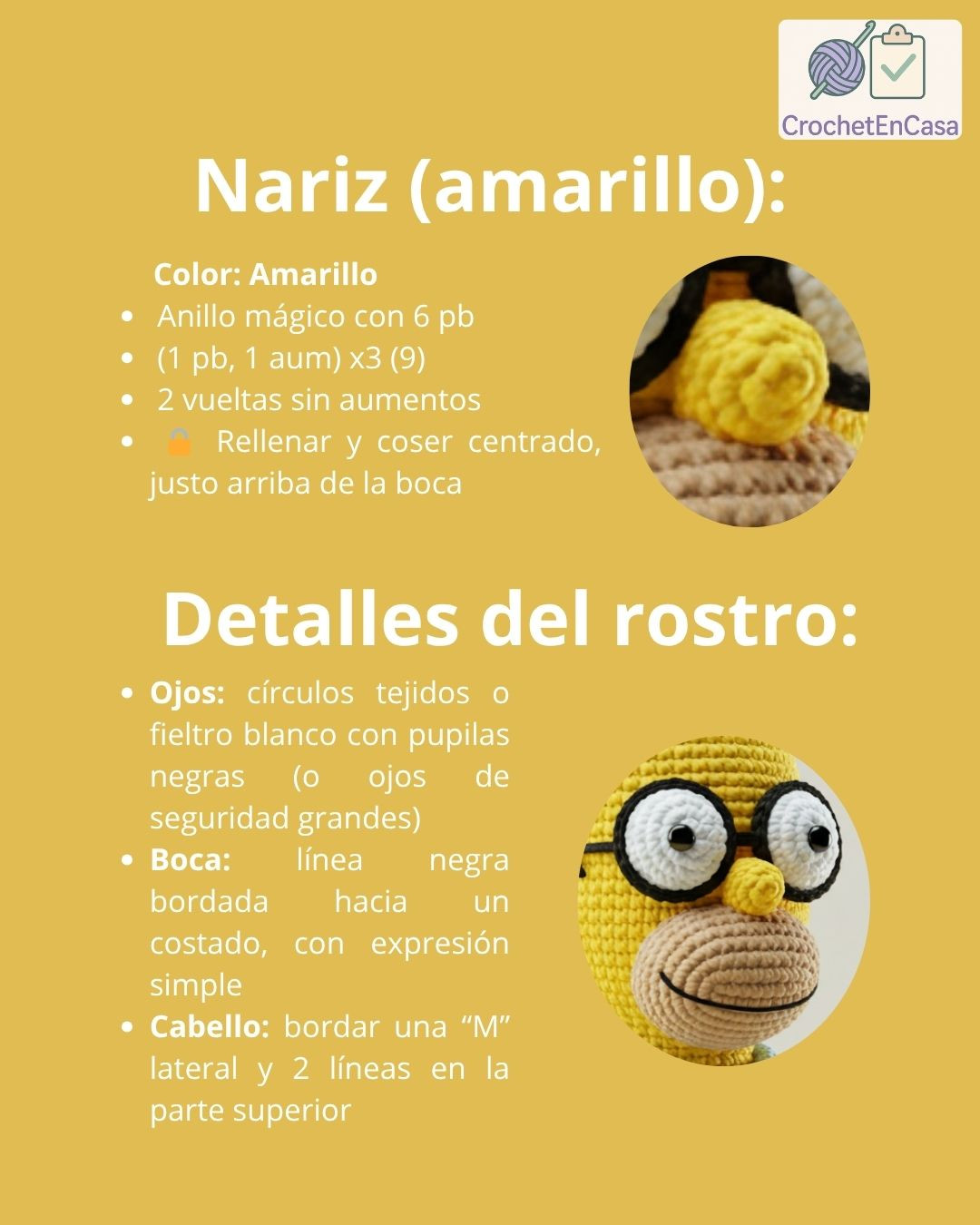 Patrón detallado para crear amigurumi de Homero Simpson paso a paso.