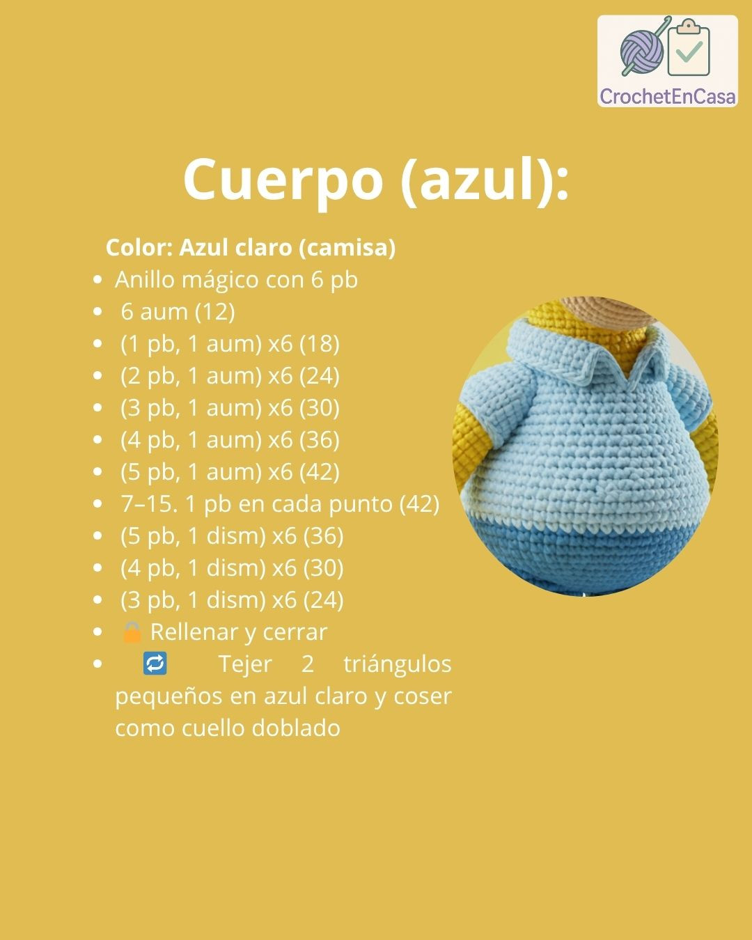 Patrón detallado para crear amigurumi de Homero Simpson paso a paso.
