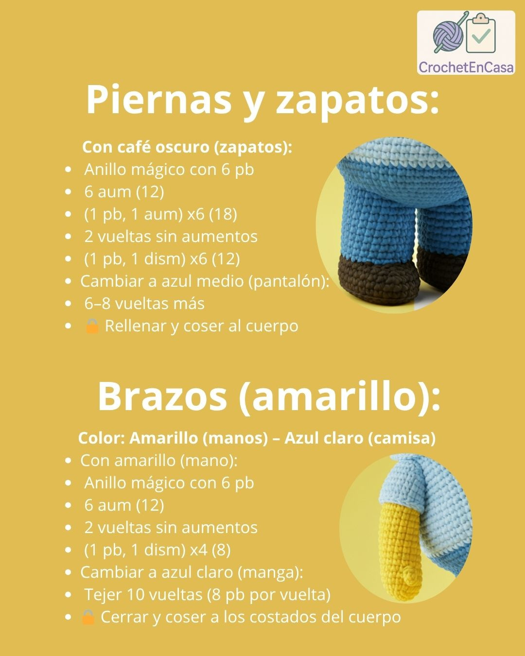 Patrón detallado para crear amigurumi de Homero Simpson paso a paso.