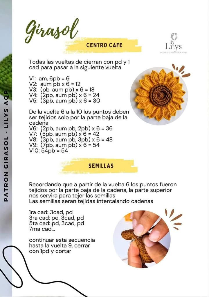 Patrón Detallado para Crear Girasoles de Crochet Paso a Paso