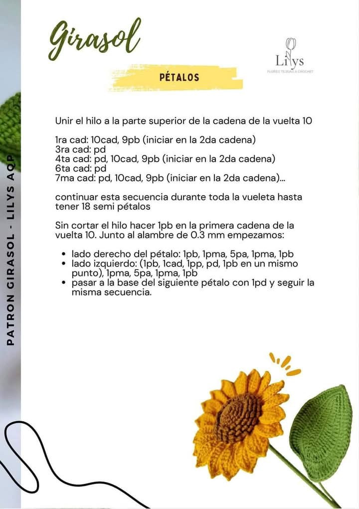 Patrón Detallado para Crear Girasoles de Crochet Paso a Paso