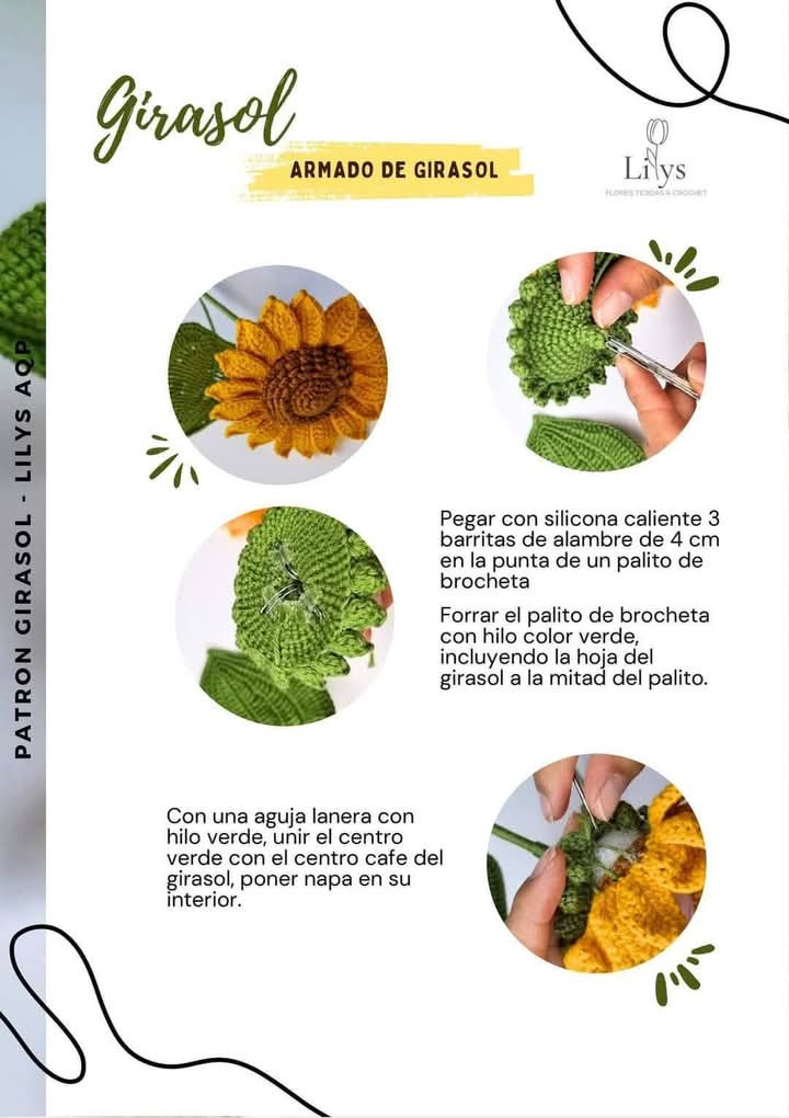 Patrón Detallado para Crear Girasoles de Crochet Paso a Paso
