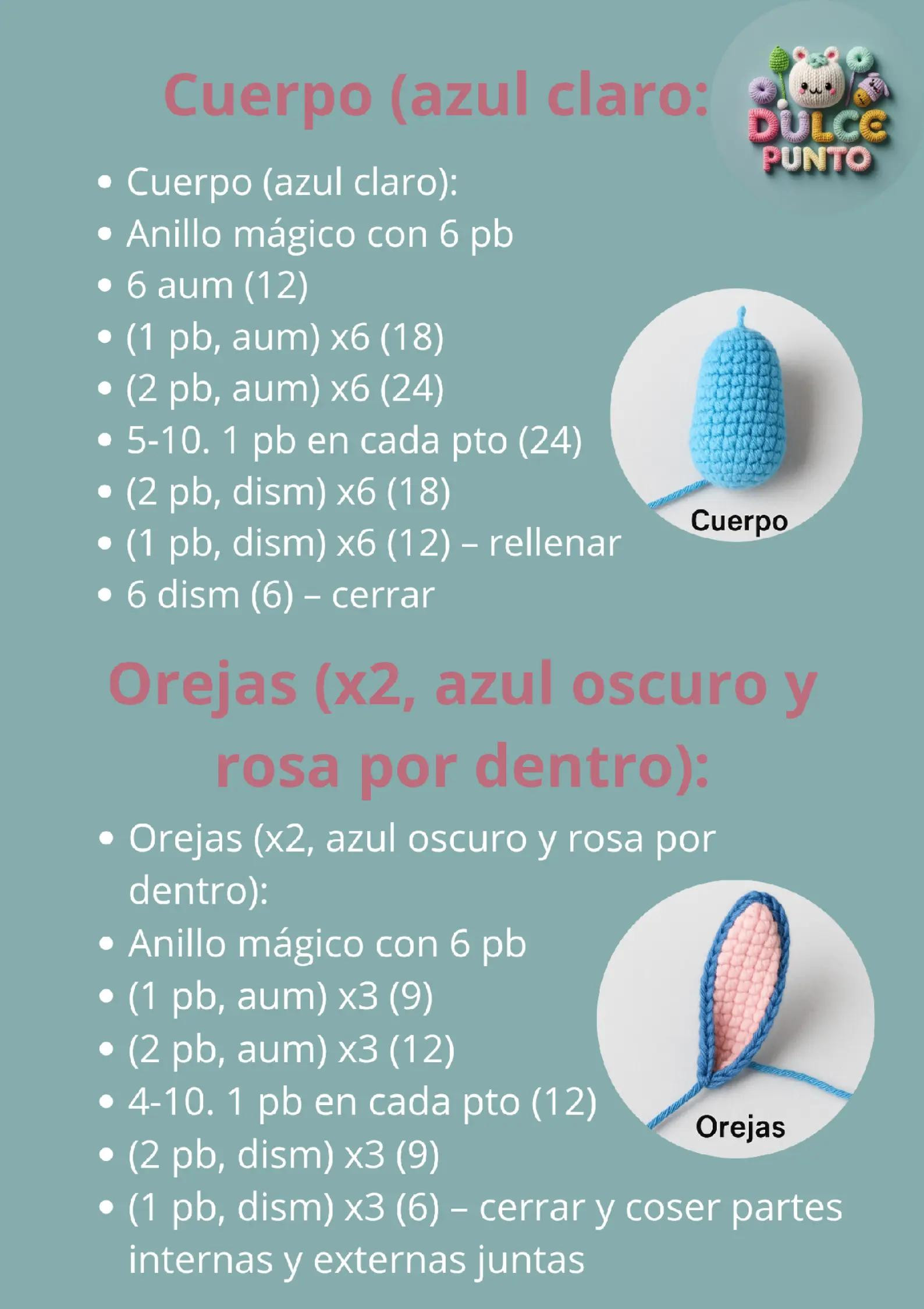 Patrón detallado para crear tu propio amigurumi de Stitch.