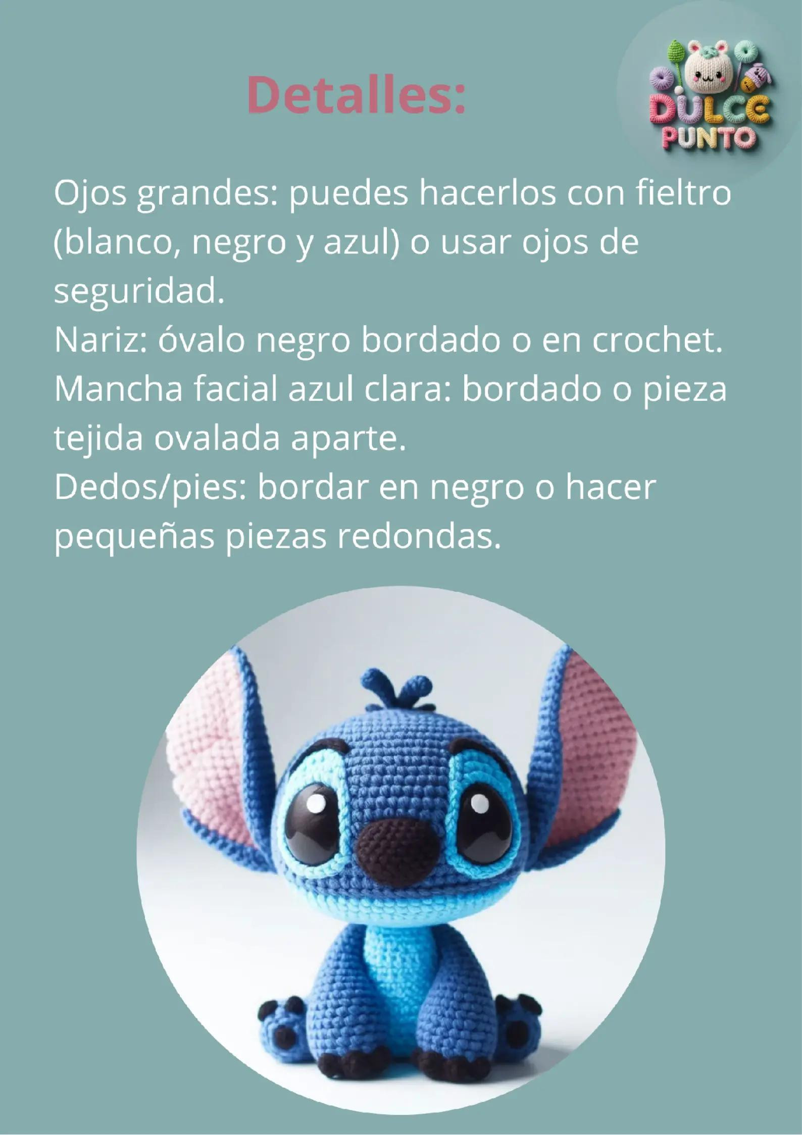 Patrón detallado para crear tu propio amigurumi de Stitch.