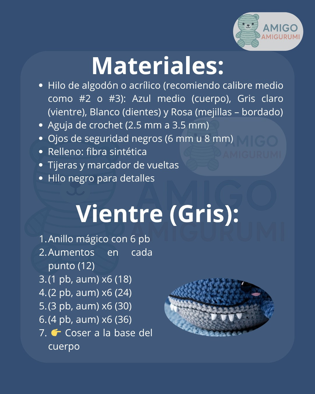 Patrón detallado para crear un adorable amigurumi de ballena azul