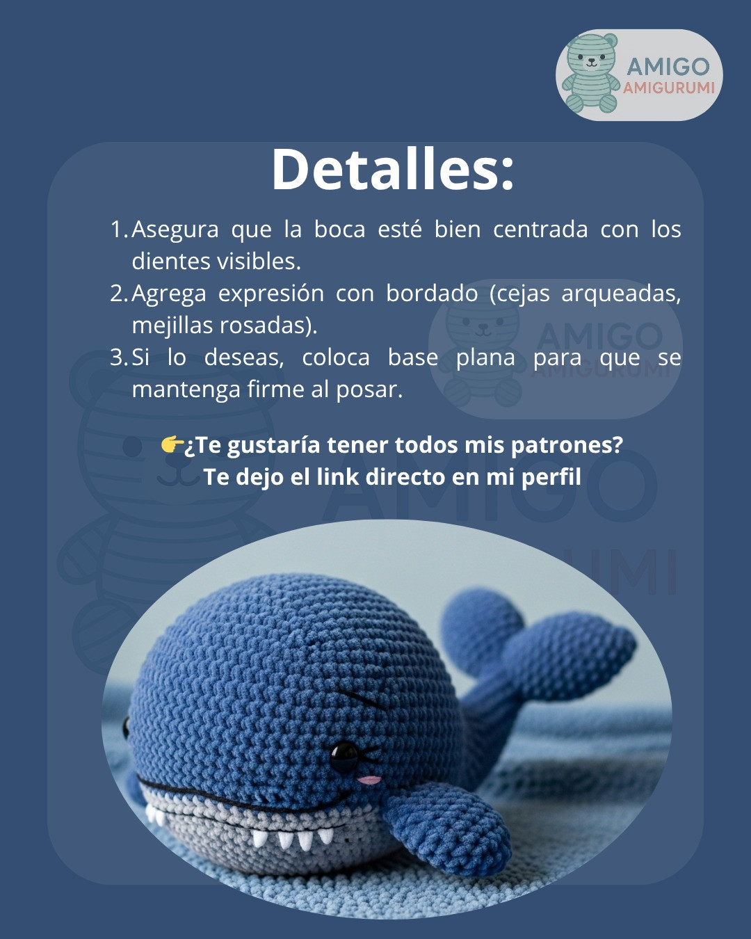 Patrón detallado para crear un adorable amigurumi de ballena azul