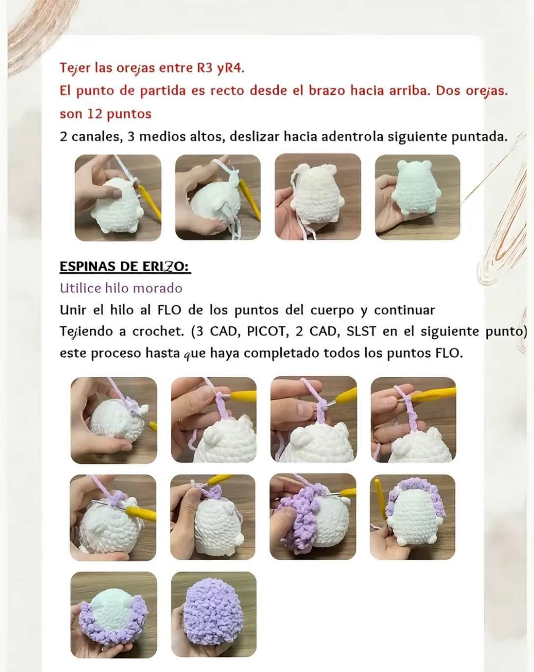Patrón detallado para crear un adorable erizo de crochet sin costuras.