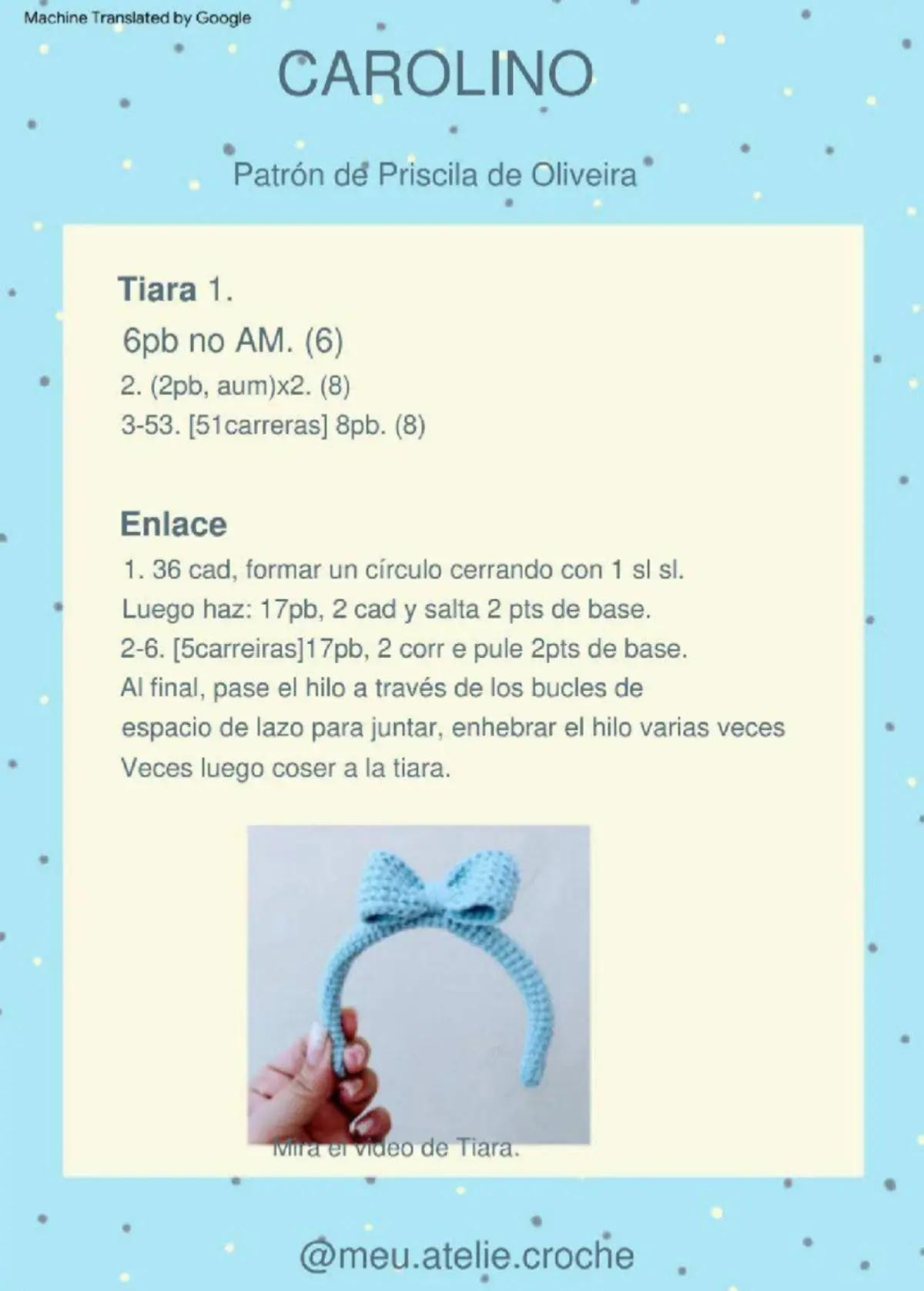 Patrón detallado para crear una muñeca de crochet con vestido azul y cabello naranja