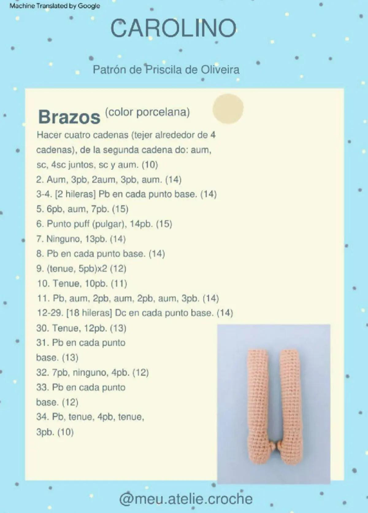 Patrón detallado para crear una muñeca de crochet con vestido azul y cabello naranja