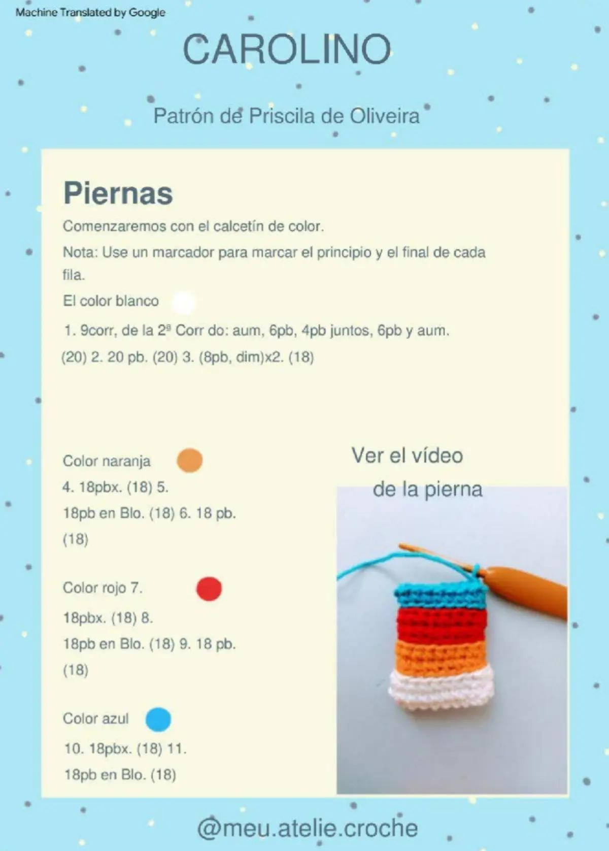Patrón detallado para crear una muñeca de crochet con vestido azul y cabello naranja