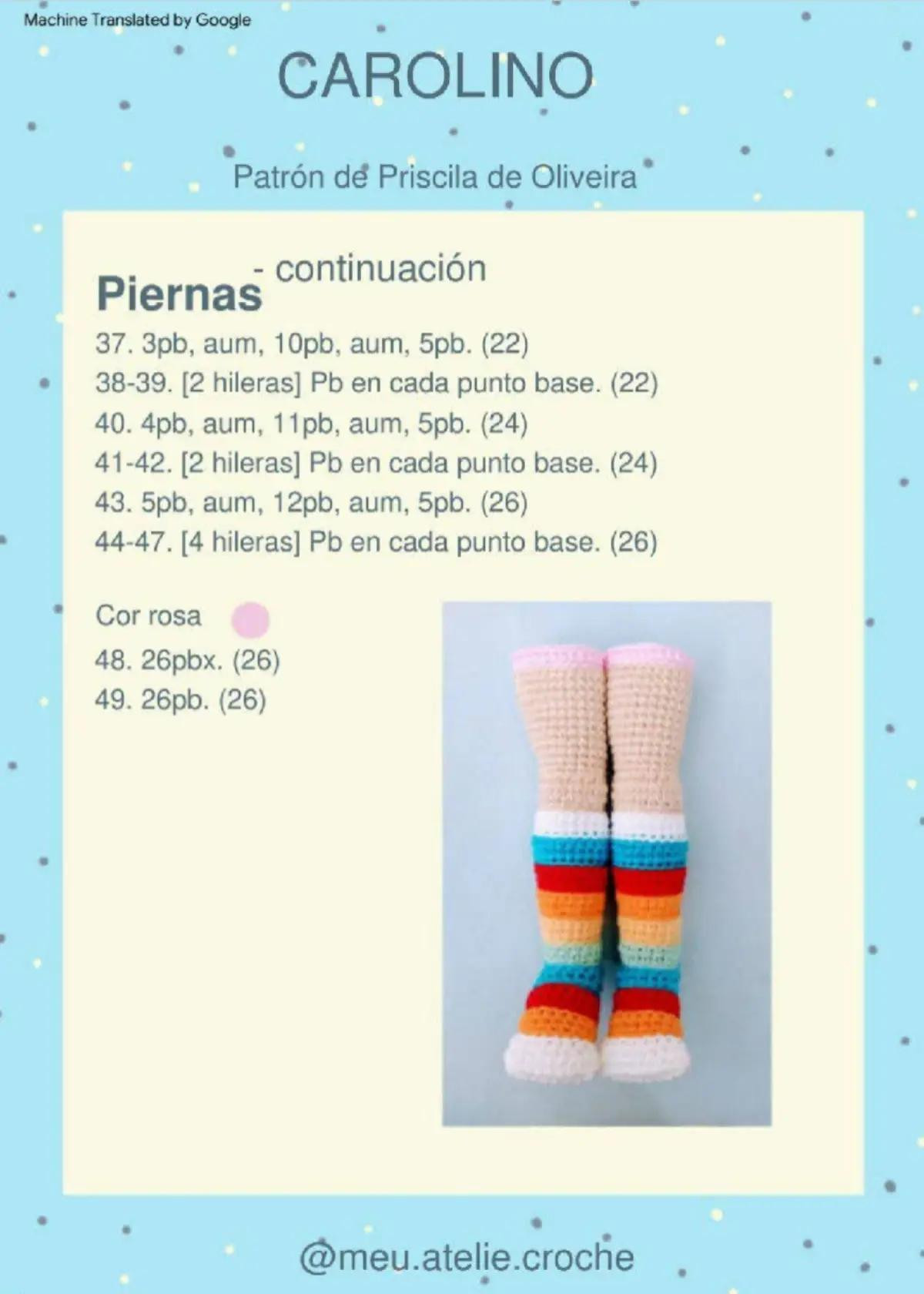 Patrón detallado para crear una muñeca de crochet con vestido azul y cabello naranja