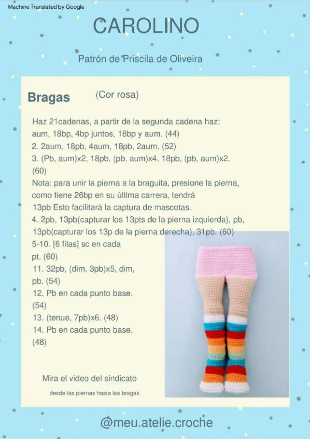Patrón detallado para crear una muñeca de crochet con vestido azul y cabello naranja