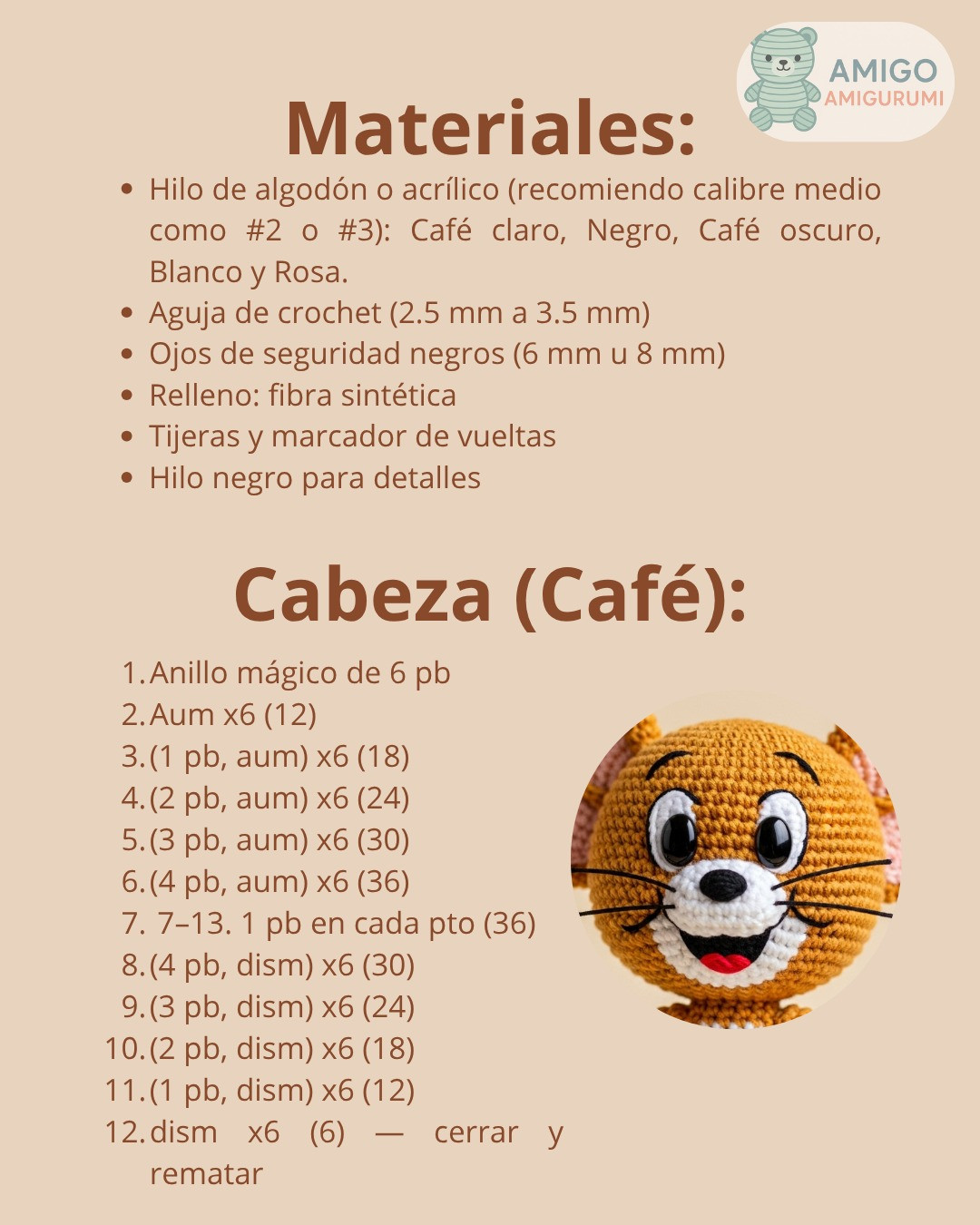 Patrón detallado para tejer amigurumi del ratón Jerry