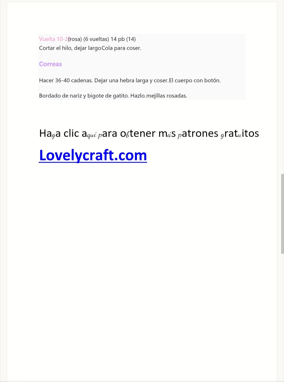 Patrón detallado para tejer muñeco de Hello Kitty a crochet