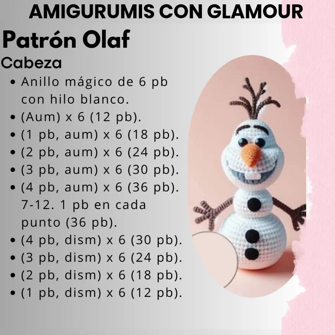 Patrón detallado para tejer un muñeco de nieve amigurumi