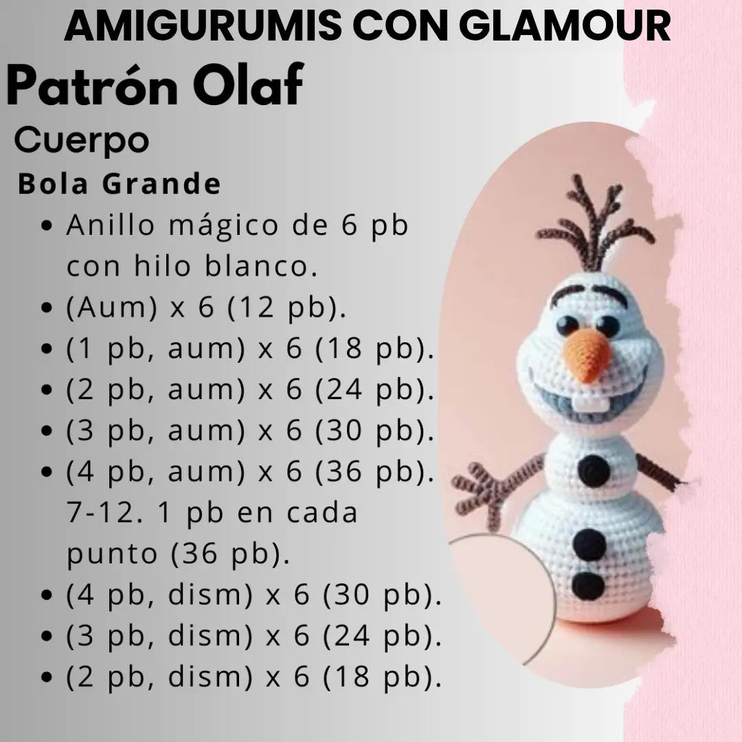 Patrón detallado para tejer un muñeco de nieve amigurumi