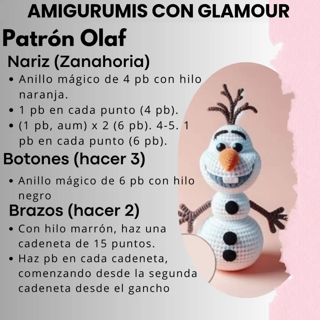 Patrón detallado para tejer un muñeco de nieve amigurumi