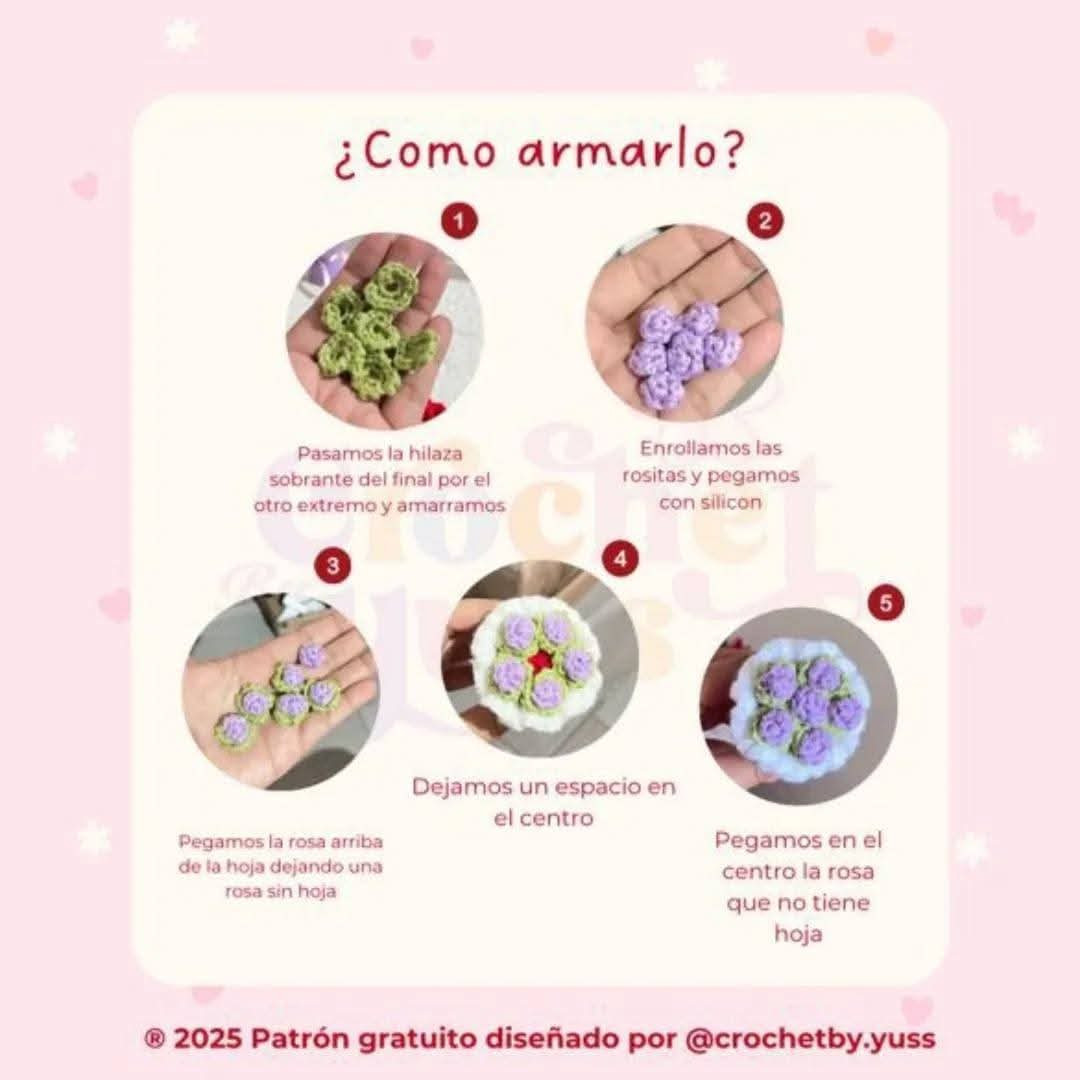 Patrón Gratis para Crear Mini Ramo de Flores de Crochet