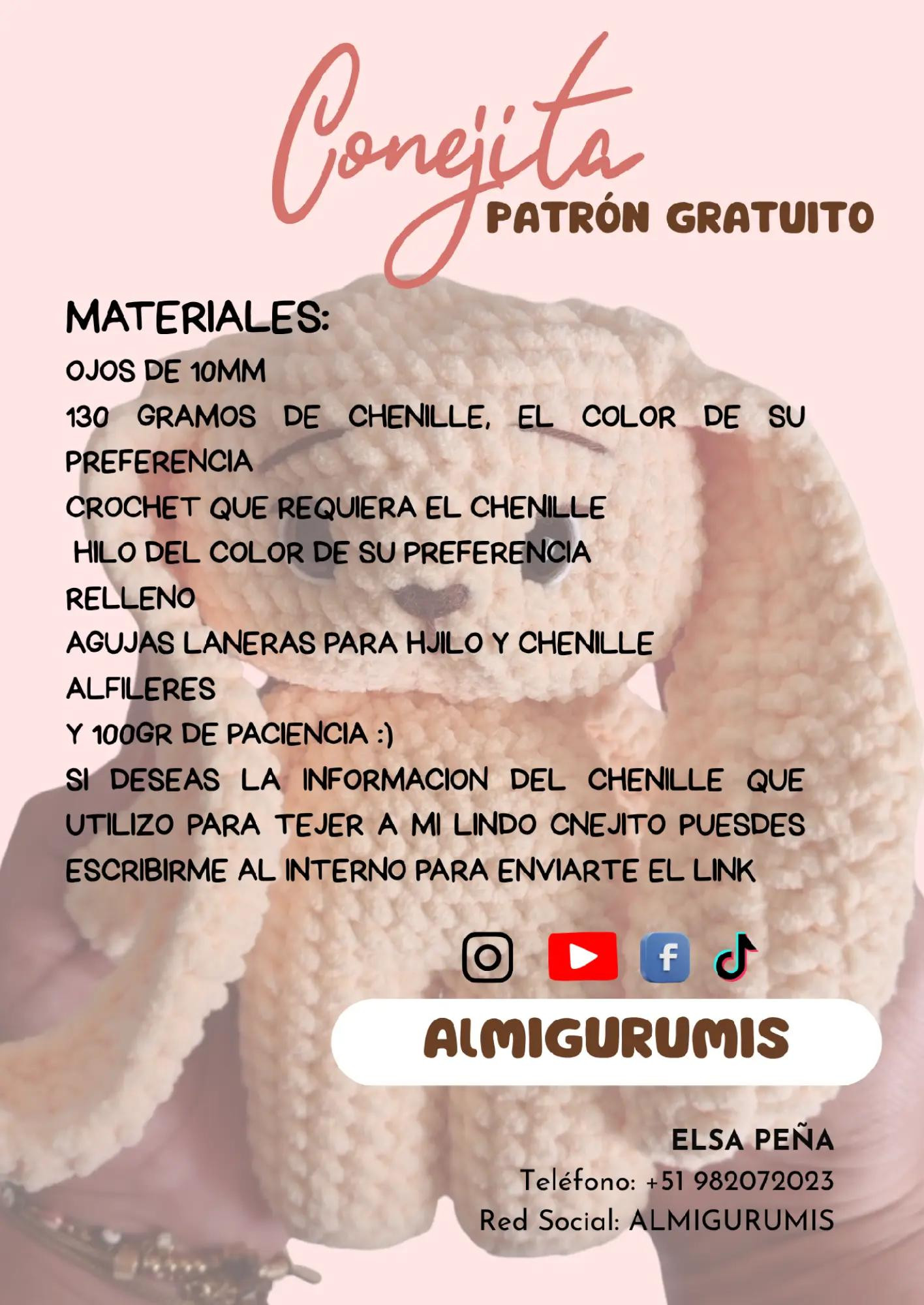 Patrón Gratis para Tejer Conejita Amigurumi de Peluche Suave