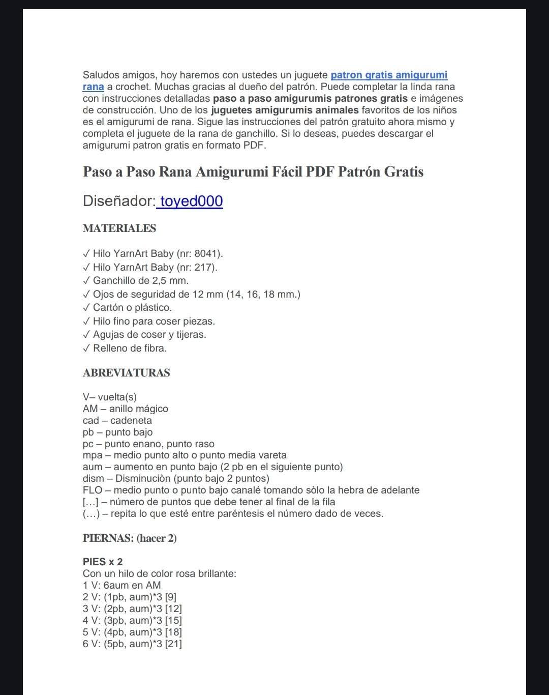 Patrón Gratis para Tejer Rana Amigurumi en PDF