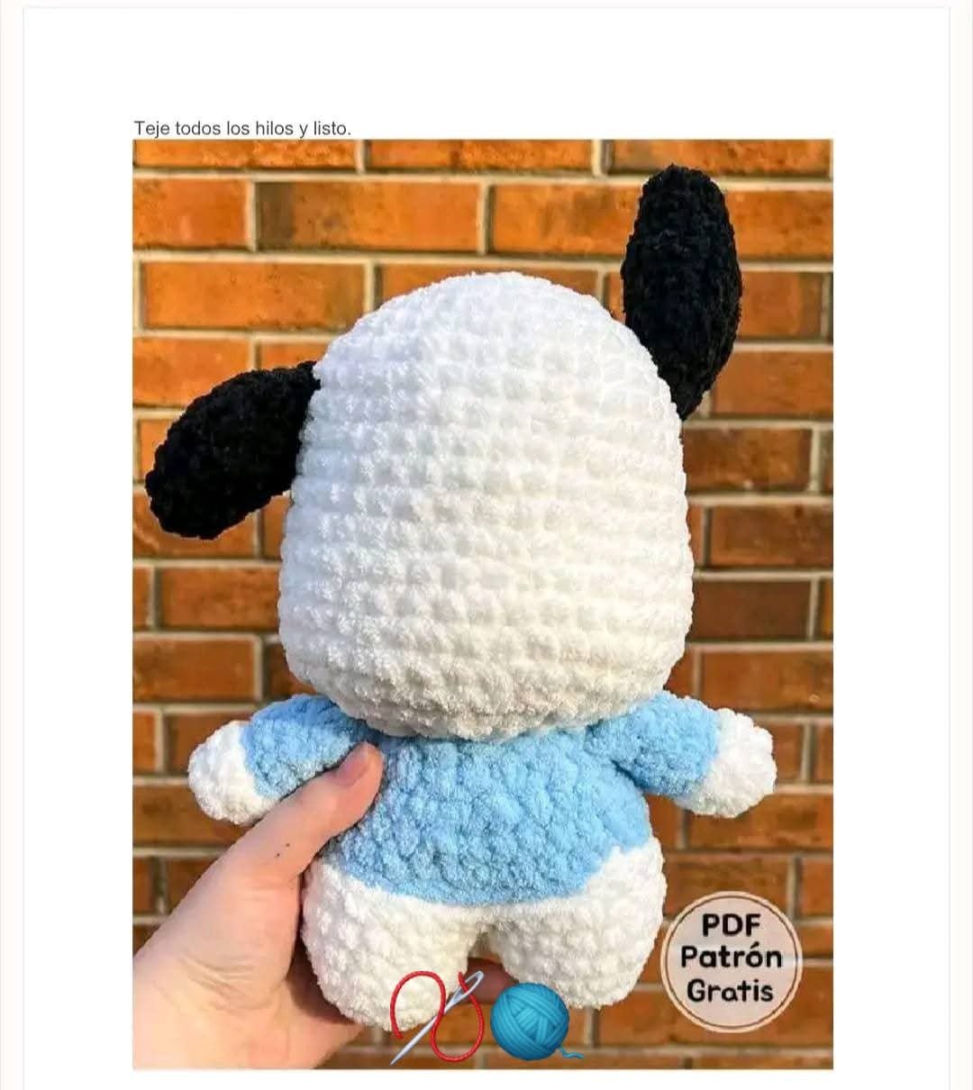 Patrón Gratuito Amigurumi de Perro Pochacco para Crochet