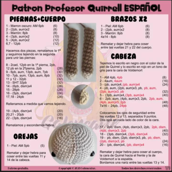 Patrón gratuito de muñecos amigurumi del profesor Quirrell y Voldemort