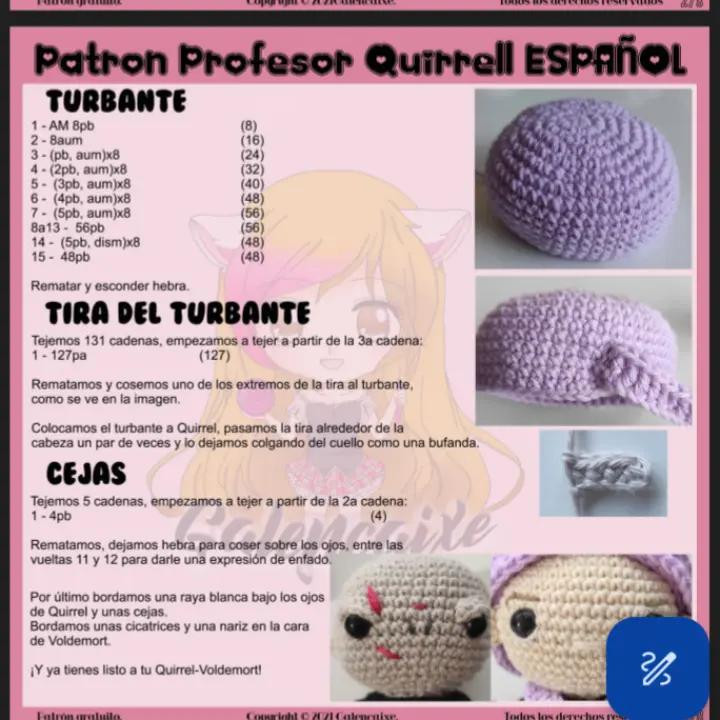 Patrón gratuito de muñecos amigurumi del profesor Quirrell y Voldemort