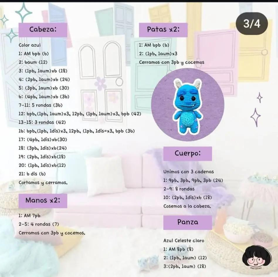 Patrón gratuito para crear un adorable monstruo de crochet en colores vibrantes