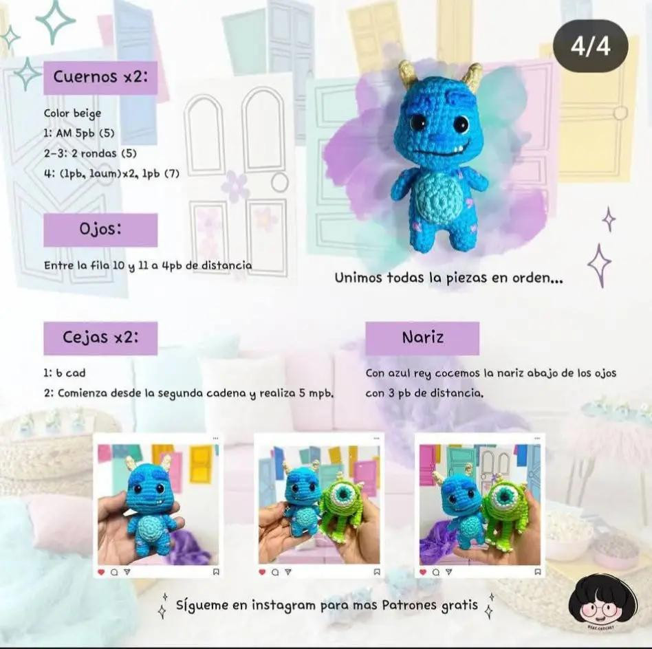 Patrón gratuito para crear un adorable monstruo de crochet en colores vibrantes