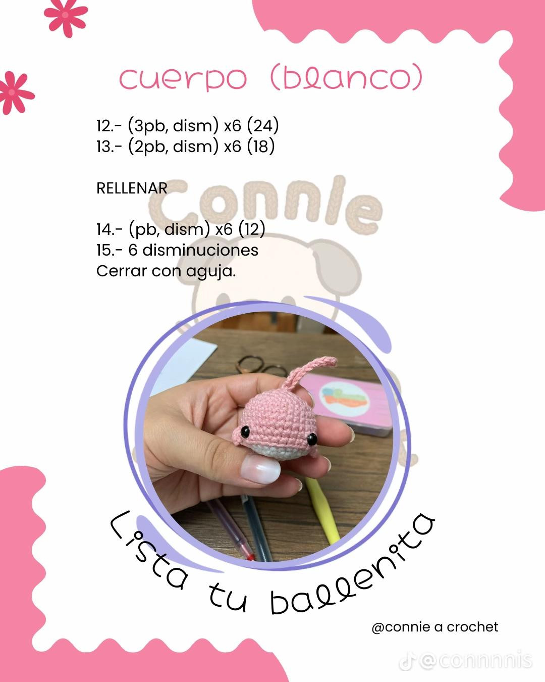 Patrón gratuito para hacer un amigurumi de ballena rosada