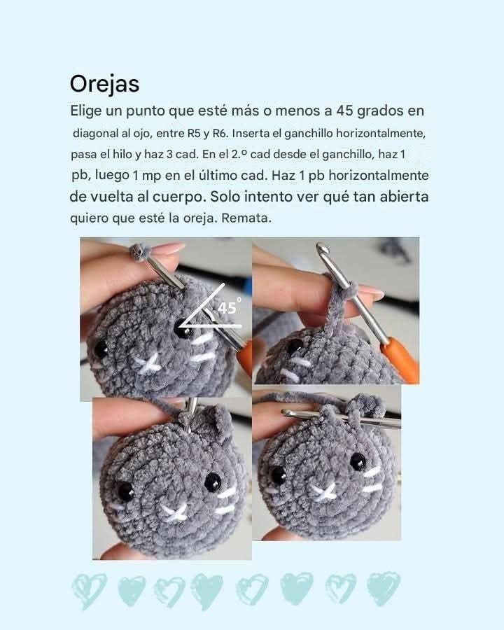 Patrón gratuito para tejer adorables mini gatos de peluche.